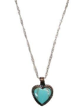Sterling Silver Heart Shaped Pendant Necklace 5 Star Turquoise Color Stone 18"